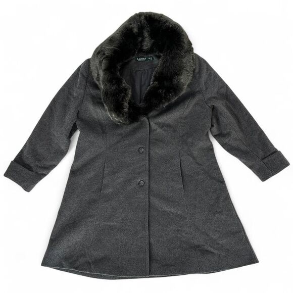 Ralph Lauren Women’s Faux Fur Plus Size Wool Coat 16 W - Picture 2 of 5